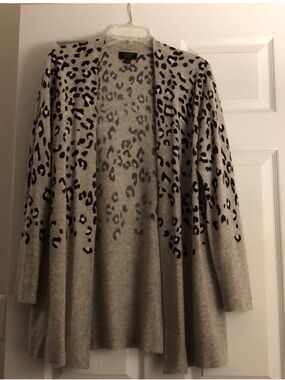 Charter Club Gray Leopard-Print Open Cardigan